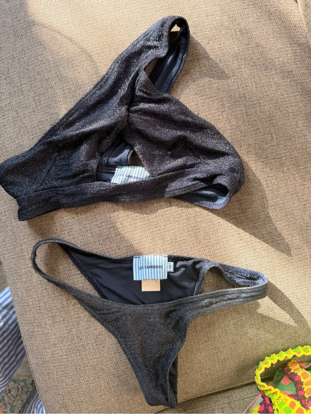 Les Canebiers Black Shimmer Bikini Bottoms - Low-Rise Sparkle